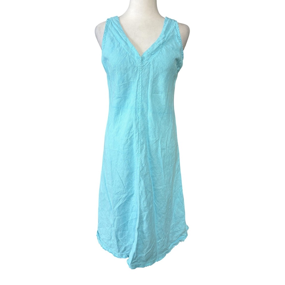 Haris Cotton Linen Dress Womens S Blue Midi V Neck Tank Sundress Greece Beach